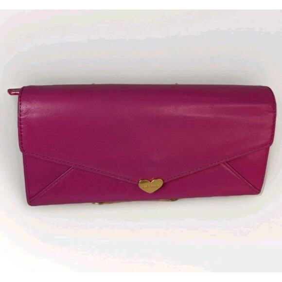 Paul Smith Pink Envelope Wallet Gold Heart Clasp Stripe Lining 7.5" x 4" - Picture 2 of 9